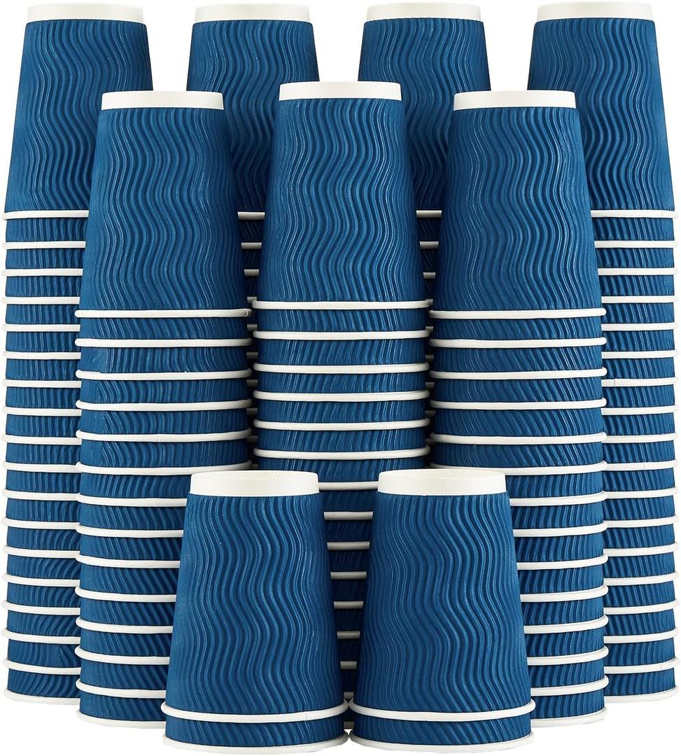 Lamosi Coffee Cups 12 oz - 120 Pack, 12 oz Disposable Paper Coffee Cups Insulated, Corrugated Kraft Ripple Wall Cup for Hot Beverage or Cold Drinks (Navy) | Disposable, Insulated, Corrugated Kraft, Ripple Wall Cup, Hot Beverage, Cold Drinks