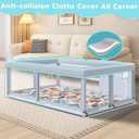Fshibila 65" 50" Large Baby Playpen with Mat, Baby Playard for Babies and Toddlers, Play Pens for Indoor & Outdoor, Sturdy Safety Play Yard with Soft Breathable Mesh, Anti-Fall, Grey