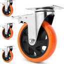 W B D WEIBIDA Swivel Caster Wheels for Cart, 5 Inch Industrial Heavy Duty Casters Set of 4, Top Plate Casters with Brake, No Noise Polyurethane Wheels for Cart, Furniture, Workbench