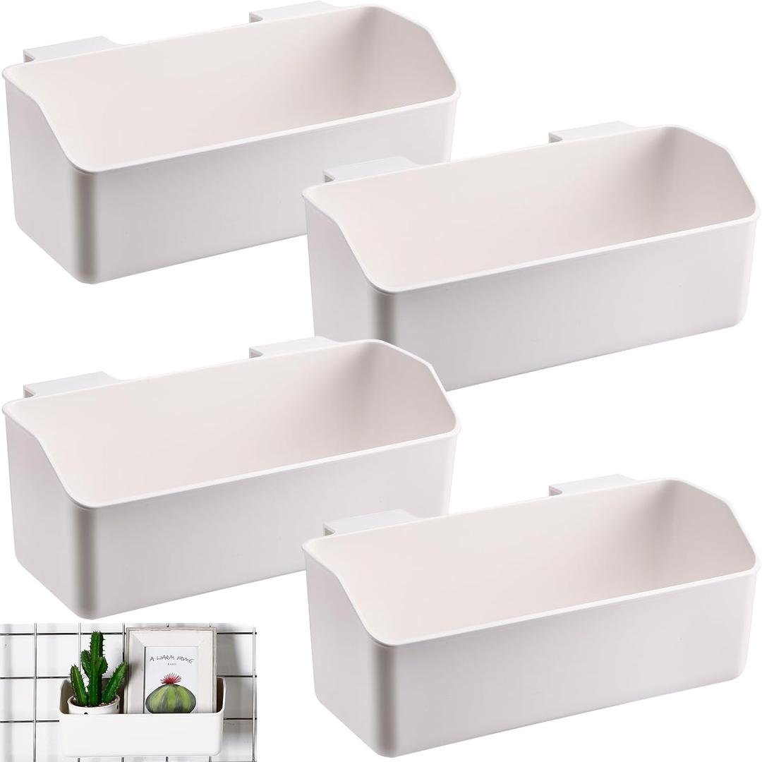Gridwall Baskets, Grid Wall Storage Bin Plastic Grid Wall Panels Bins for 3 Inch Gridwall Panel for Organizing Storage Display Kitchen Home Office Garage Bathroom(White,4 Pcs)