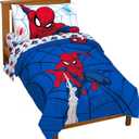 Jay Franco Marvel Spiderman Webtastic 4 Piece Toddler Size Bed Set  Super Soft Microfiber Bed Set Includes Toddler Size Reversible Comforter & Sheet Set Bedding (Official Marvel Product)