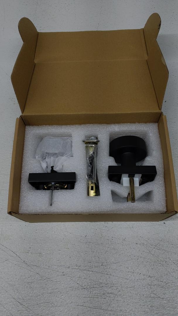 Gold Privacy Door Knobs Interior, Satin Brass Round Door Knob with Lock, Modern Square Door Handles for Bedroom and Bathroom Black