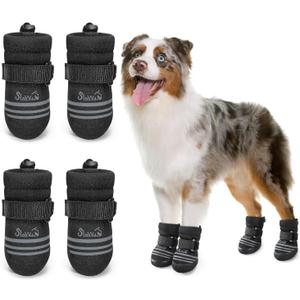 SlowTon Dog Shoes for Medium Large Dogs - Water Resistant Anti-Slip Dog Boots for Hot Pavement Rain Snow,Reflective Dog Paw Protectors for Outdoor Walking, Indoor Hardfloors(Black,1) (#1 (Width 0.79 inch) for 10-23 lbs)
