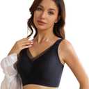 Bras for Women No Underwire Comfortable Sports Bra Smoothing Minimizer Everyday Bra(32C-46DD) (Black)