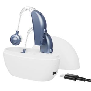Digital Hearing Aids for Seniors - (Pair of 2) Personal Hearing Enhancement Behind-The-Ear BTE Aid PSAP Sound Amplifier, Rechargeable Digital Hearing Amplifier with All-Day Battery Life, Modern Blue