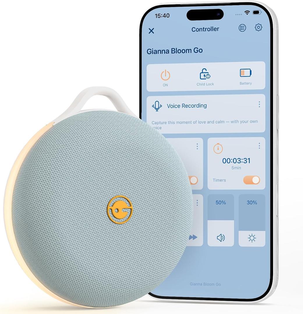 White Noise Machine for Baby Sleep, Portable Sound Machine with Personal Voice Recording & Night Light, Rechargeable Battery for Travel, 12 Soothing Sounds & App Library, Toddler Travel Essentials