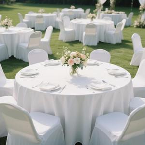 MRJ 6 Pack 90 Inch Round White Tablecloth Washable Polyester Fabric for Wedding Banquet Holiday Party Table Cover