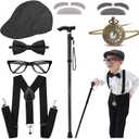 Kids 100 Days of School Costume for Boys - Halloween Old Man Costume Hat Glasses and Grandpa Vest Set for Child (Free size, Black-cap-watch)