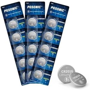 PGSONIC CR2016 3V Lithium Coin Battery (15-Pack), Powerful, Reliable and Leak-Free