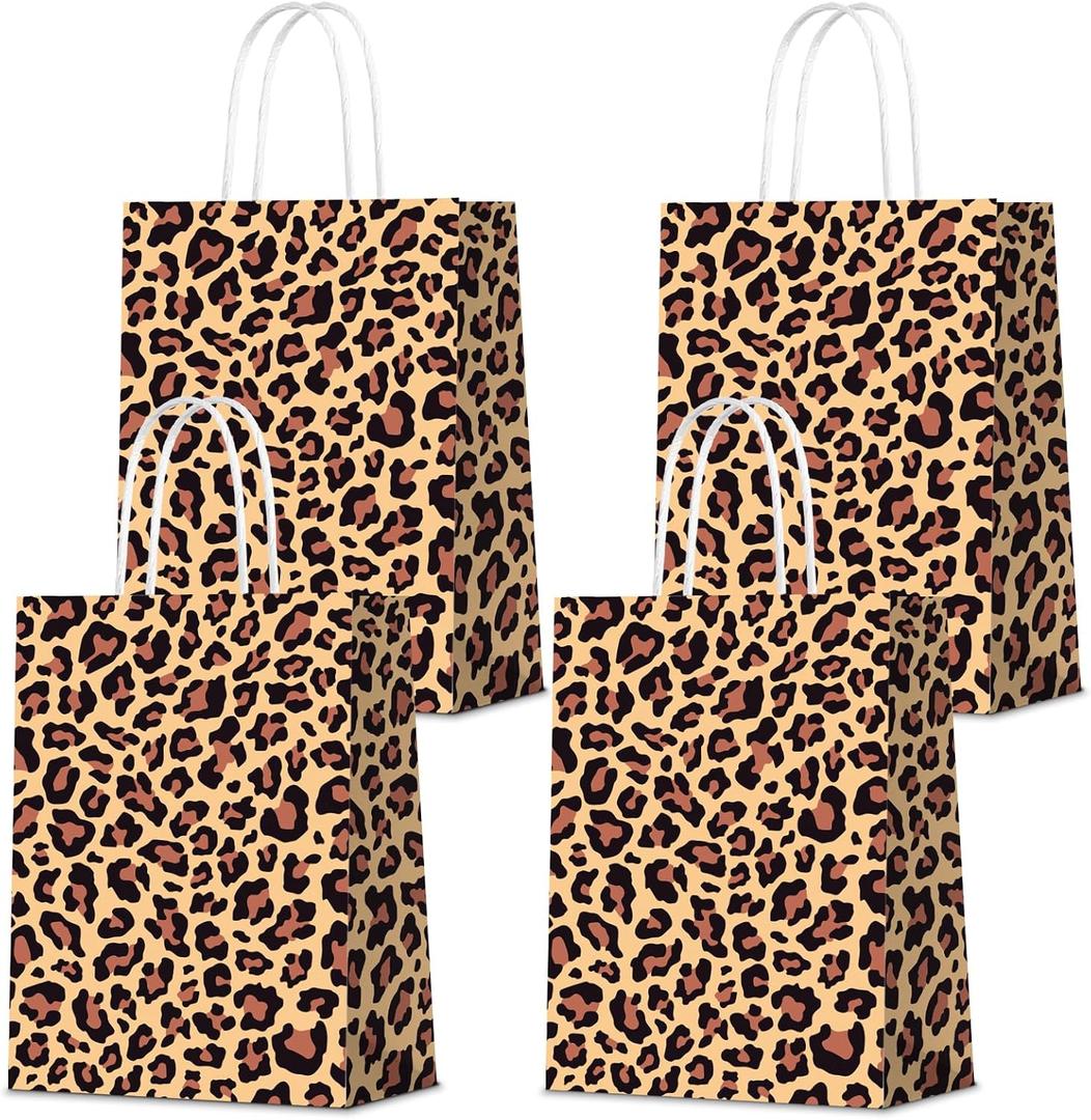 16 Pcs Leopard Print Mini Gift Bags with Handles Paper Bags Small Gift Animal Prints for Shopping Trendy Kraft Party Take out Merchandise Retail for Small Business Leopard Cheetah Theme Party