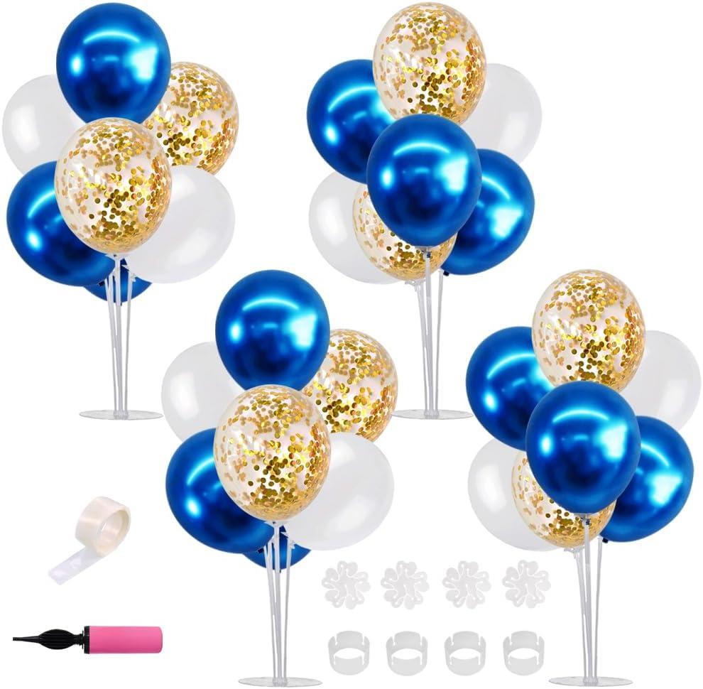 TONIFUL 4 Set White Blue Gold Balloon Centerpieces for Table,Balloon Bouquet Kit for Retirement,Baby Boy Baptism Party,Class of 2026 Graduation Decoration,Birthday Decorations