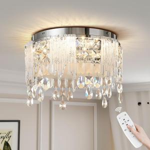 16 inch Flush Mount Ceiling Light, Crystal Flush Mount Chandelier, 3CCT LED Ceiling Light Fixture for Bedroom Kitchen Dining Room Laundry Room Hallway Foyer