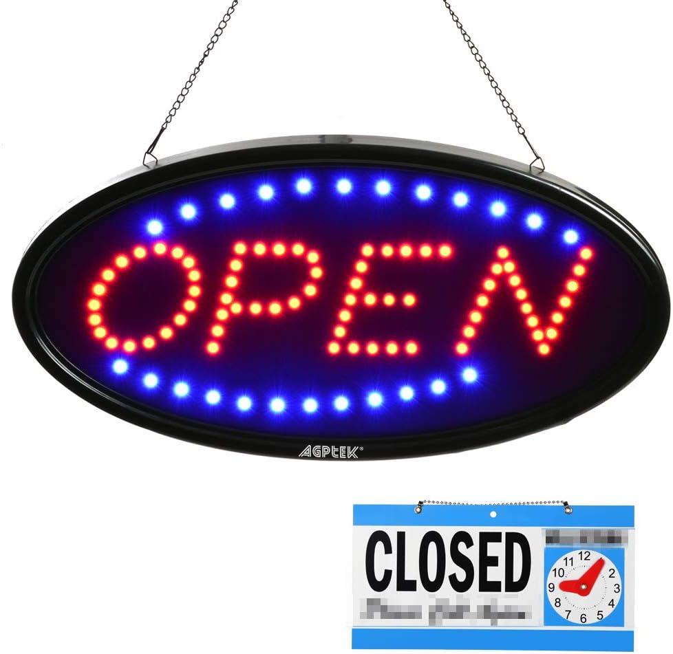 Neon Sign OPEN, AGPtek 19x10inch LED business open sign advertisement board Electric Display Sign, Two Modes Flashing & Steady light, for business, walls, window, shop, bar, hote