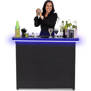 GoBar PRO Commercial Grade Portable Bar Table - Mobile Bartender Station for Events - Includes Black Skirt and Carry Case - Standard or LED, Pack 1