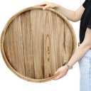 Round Ottoman Table Tray Round-24 - Rustic Wooden Serving Tray for Farmhouse Decorative Oversized Coffee Table Trays Living Room Kitchen Counter Breakfast Nature