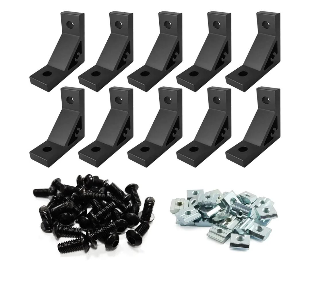 10 Sets Heavy Duty 2020 Aluminum Extrusion Corner Bracket 20 Series V T Slot Hardware L Angle Connector with Slide Nut Bolts Screw for 2020 8020 2040 Extruded Aluminum Profile