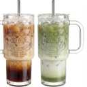 18oz Glass Cup with Lids and Straws 2pcs Glass Tumbler with Handle, Wide-Mouth Ice Coffee Cup Resuable Mason Jar Drinking Glasses for Water, Smoothie, Milk, Cocktail & More