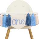 One Birthday High Chair Banner - Little One 1st Birthday Party Decorations,First Bday Blue Tassel Garland,Happy Cake Smash Hanging Banner,Photo Props for Highchair (BLUE)