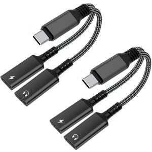 Orisell USB C Splitter, 2-in-1 USB C Headphone Adapter Audio Dongle Cable with PD 60W Charging Port Compatible with Pixel 2 3 4,Galaxy S23 S22 S21 S20, iPhone 16/15 More (2 Pack)