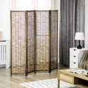 HOMCOM 4 Panel Room Divider, 5.5 Ft Portable Folding Privacy Screens, Reed Hand-Woven Freestanding Partition Wall Dividers for Home Office, Carbonized