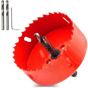 Hordion 90mm/3.5" Hole Saw Bi-Metal Saw Drilling Tool with Twist Drill Bit & L Hex Wrench for Cornhole Boards Wood Plasterboard Plywood Plastic (Red)
