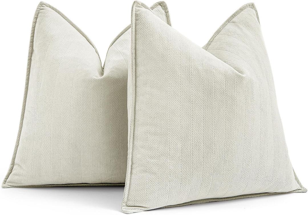 MIULEE Pack of 2 Cream White Decorative Pillow Covers 20x20 Inch Soft Chenille Luxurious Couch Throw Pillows Farmhouse Cushion Covers with Elegant Design for Sofa Bedroom Living Room Spring Decor