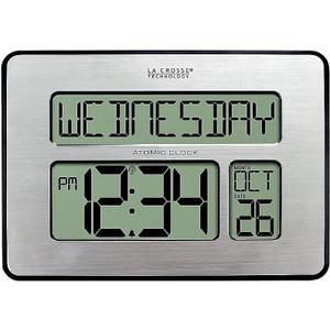 La Crosse Technology 513-1419-INT Atomic Full Calendar Clock with Extra Large Digits - Silver, 9.84"L x 1.14"W x 7.48"H La Crosse Technology 513-1419-INT Atomic Full Calendar Clock with Extra Large Digits - Silver, 9.84"L x 1.14"W x 7.48"H