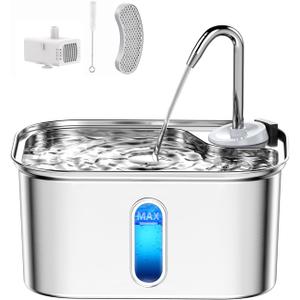 Cat Water Fountain Stainless Steel for Cats Indoor 2.5L 85oz by BPA-Free SUS304, 4pcs Effective 6-Layer Filter Cat Fountain for Drinking 20dB Ultra Quiet Metal Pet Water Fountain (Fountain+1 Filter)