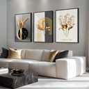 Framed Modern Luxury Large Wall Art for Living Room, Set of 3 Piece Black White Gold Contemporary Abstract Paintings Artwork for Walls, Big Prints Pictures for Office Wall Decor -Total 30" x 60"