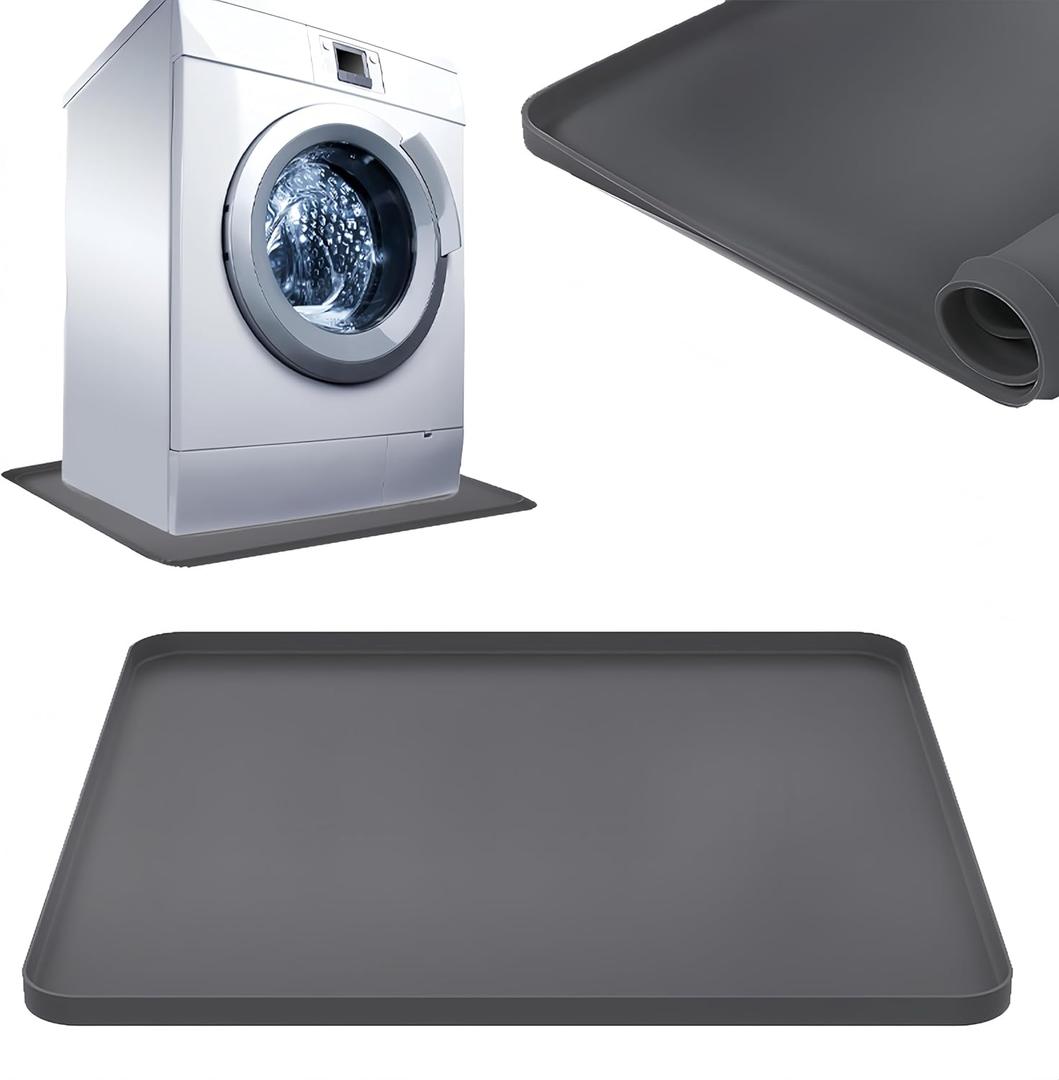 2727inch Washer Drain Pan Silicone Mat, With Raised Edge Washing Machine Silicone Mat, Multi-function Non Slip, Soft Foldable Portable Waterproof Padgrey