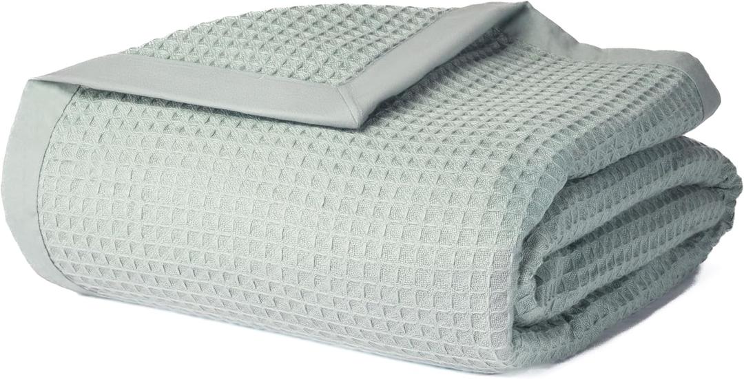 Salt Earth GOTS Certified 100% Organic Cotton Throw Blanket, 55" X 60" Blankets & Throws for Bed, Throw Blanket for Couch,Modern & Cozy Blanket, All Seasons Waffle, Soft Blanket (Silver Blue)