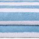 Amazon Basics Soft & Absorbent Beach Towels, 100% Cotton, Cabana Stripe, Machine Washable, Quick Dry, Large 30" x 60", Sky Blue, 2-Pack