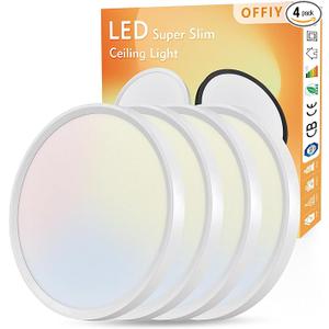 4PK 12 Inch LED Flush Mount Ceiling Light, 24W, 2520LM, 3000K/4000K/6000K CCT Selectable Super Slim LED Ceiling Light, Close to Ceiling Round Flat Panel Light for Hallway, Bedroom,Kitchen ect