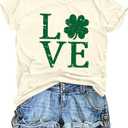 Love Shamrock Graphic St Patrick's Day Cute T-Shirt Women's Lucky Clover Irish Tees Short Sleeve Casual Tops M
