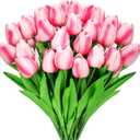 Lyrow 30 Pcs Tulips Artificial Bouquet Flowers Faux Tulips for Home Kitchen Wedding Decorations,Gift Idea for Easter Decor Mother's Day Birthdays(Rose Red)