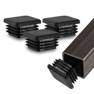 Prescott Plastics 1” (25.4mm) Outer Diameter Ribbed Plastic Hole Plugs, Square Black Metal Tubing End Caps, Strong Furniture Leg Inserts, Impact & Weather Resistant, Made in The USA - 50 Pack