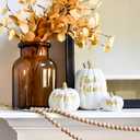 DN DECONATION 3Pcs Fall Pumpkin Decorations for Home, Faux White and Gold Words Pumpkin, Decorative Resin Pumpkins Figurines for Minimalist Modern Farmhouse Autumn Thanksgiving Fall Table Mantel Decor