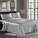Pure Bedding Satin Sheets Queen [4-Piece, Silver] Hotel Luxury Silky Bed Sheets - Extra Soft 1800 Microfiber Sheet Set, Wrinkle, Fade, Deep Pocket Fitted Sheet, Flat Sheet, Pillow Cases
