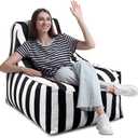 Briwooody 1 Pcs Black Outdoor Bean Bag Chair for Adults, Waterproof Patio Bean Bag Lounger with Washable Removable Cover, Striped Floor Chair for Balcony, Deck, Poolside, Boat, Marine, Garden (White)