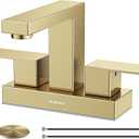 Bathroom Sink Faucet, Hurran 4 inch Brushed Gold Bathroom Faucets for Sink 3 Hole with Pop-up Drain and Supply Lines, Stainless Steel 2-Handle Faucet for Vanity RV Restroom