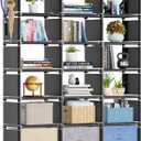 Mavivegue Book Shelf, 18 Cube Storage Organizer, DIY Bookcase, Metal Cube Bookshelf, Cubbies Closet Storage Organizer Shelves for Bedroom,Living Room,Home,Office (Black)