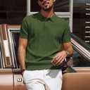 PJ PAUL JONES Mens Polo Shirts Short Sleeve Textured Knit Polo Shirt Ribbed Casual Golf Shirts (Green, XXL)