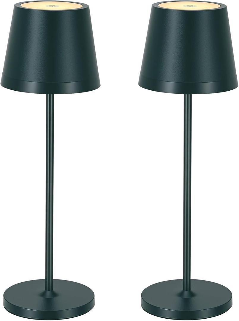 2 Pack Cordless Table Lamps, 5000mAh Rechargeable Battery Powered Lamp,LED Table Lamp,3000K, Stepless Dimming Portable Table Light, Green
