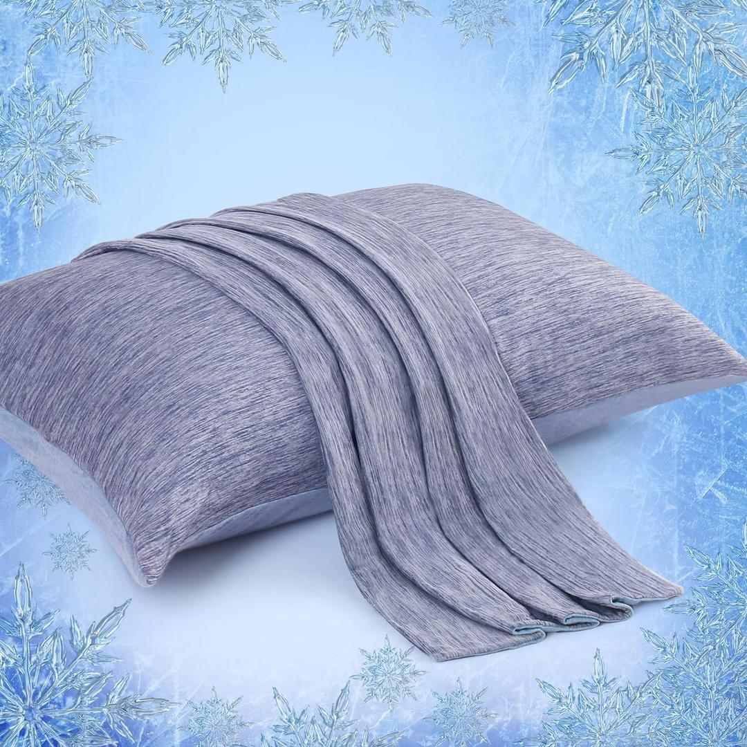 Elegear Cooling Pillow Cases for Hot Sleepers, Japanese Q-Max 0.45 Cooling Pillowcases, Both Sides(Cooling/Cotton), Breathable Soft Pillowcase for Hair and Skin, Set of 2-Blue (Standard (20" x 26"))