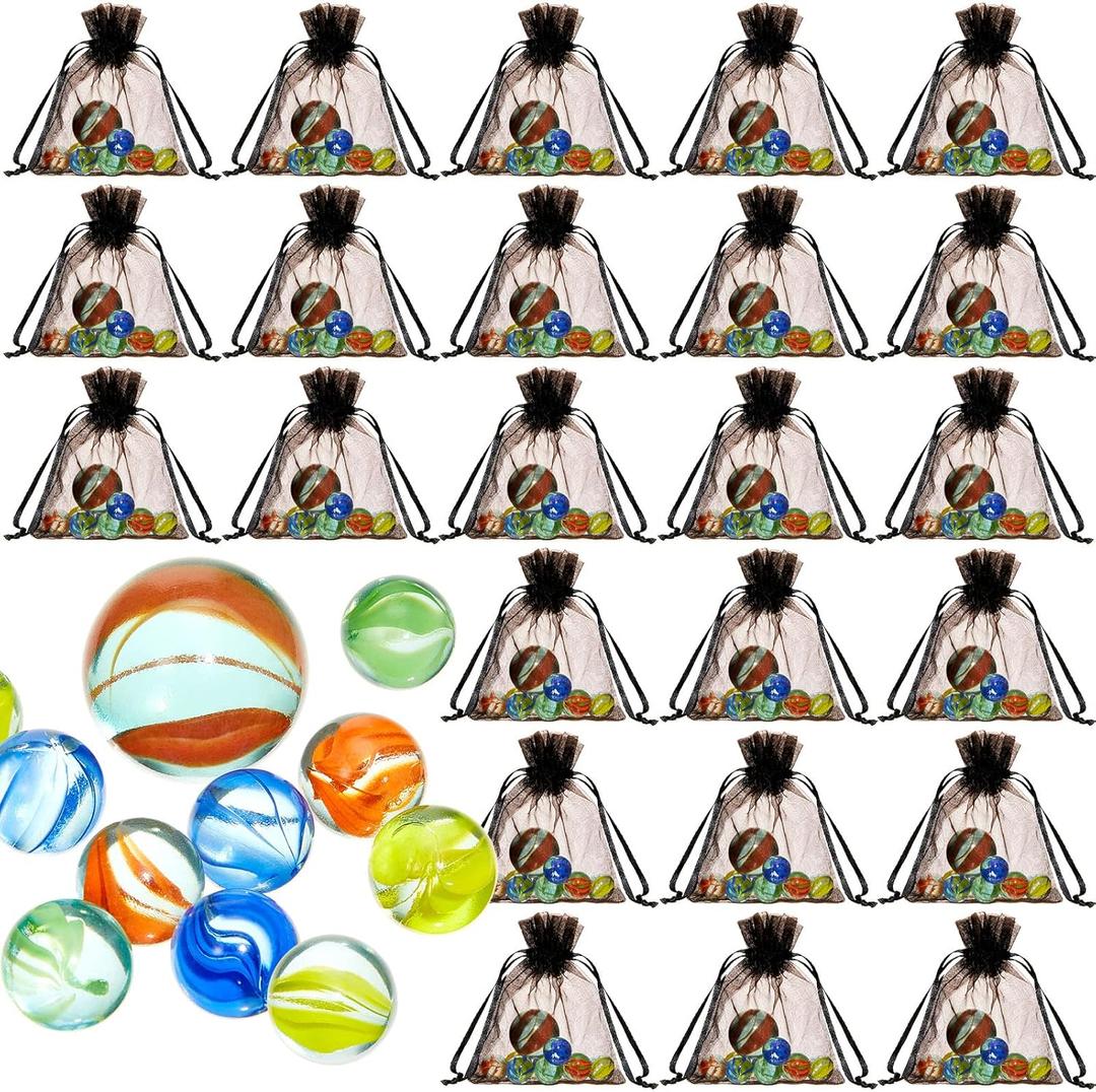 Lewtemi 24 Set Glass Marbles Operation Christmas Items Assorted Colors Shooter Marbles with Black Drawstring Storage Bag Cat Eye Mix Set Indoor Outdoor Game Party Favor for Bounce, DIY Home Decoration