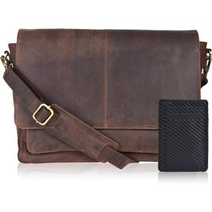 Leather Laptop Messenger Bag for Men and Women - Briefcase Crossbody Office