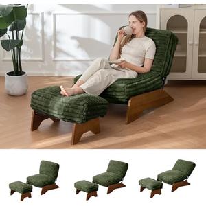 MAXYOYO Modern Adjustable Accent Chair with Ottoman, Upholstered Living Room Chair with Footrest Set, Soft Reclining Lounge for Bedroom, Apartment, Office, Green