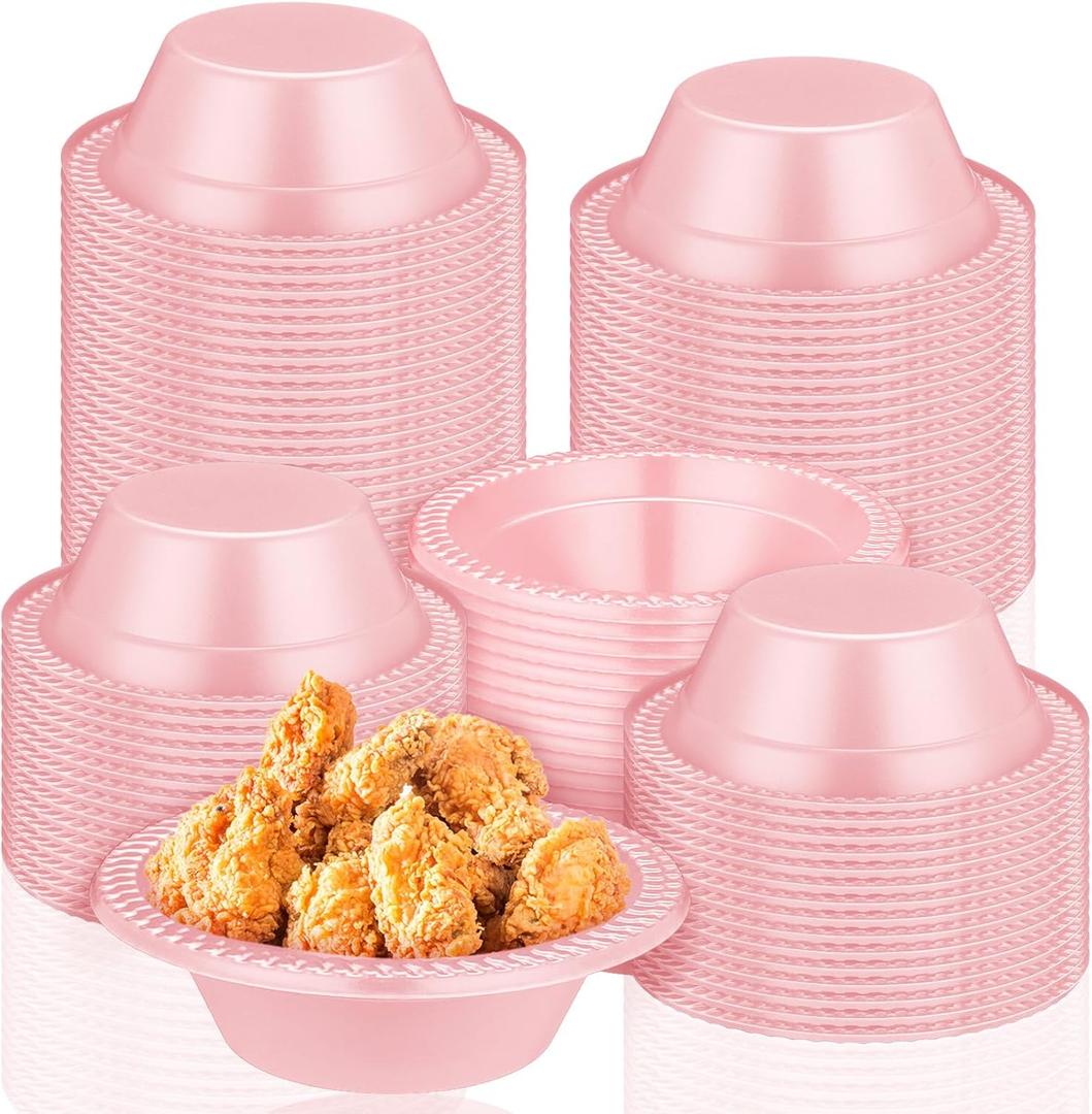 Lallisa 100 Pcs 12oz Pastel Pink Disposable Plastic Bowls for Galentine Valentines Party Dessert Cups Ice Cream Snack Salad Soup Food Serving Bowls for Easter Gender Reveals Party Favor Picnic