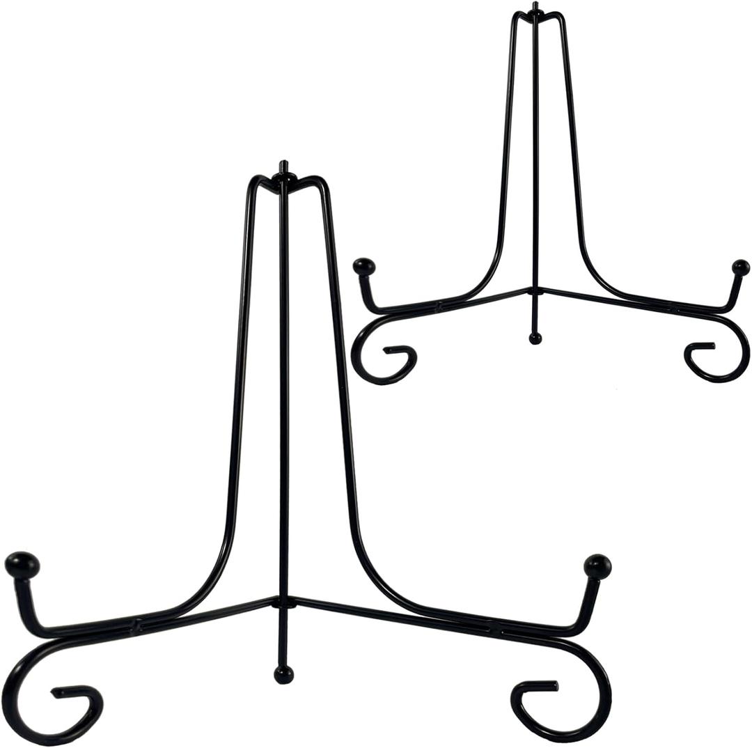 2 x 2PCS Premium Black Iron Plate Stands for Display 8 Inch, Decorative Solid Metal Plate Holders for Displaying, Mini Easel, Frame, Book, Card, Plaque, Bowl, Picture Stands for Display