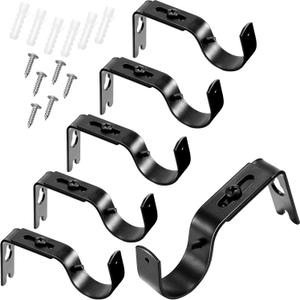 Frienda 6 Pcs Curtain Rod Brackets Adjustable Holder Wall for 1 Inch Diameter Curtain Rod General Bracket Hooks with Screws (Black)